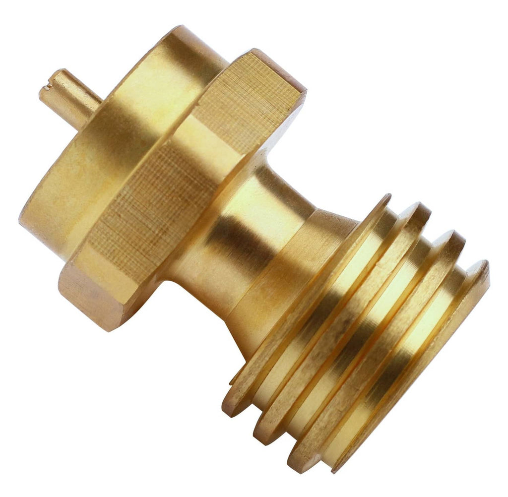 Brass propane adapter fitting with threaded ends for 1 lb disposable cylinder