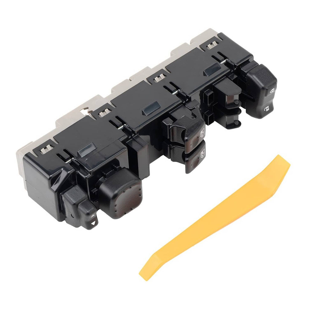 Power window switch module with black switch caps and connector side view