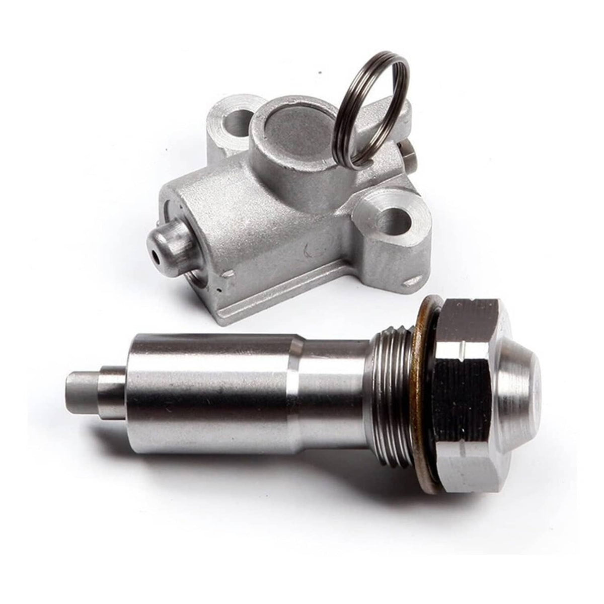 Water pump assembly with metal housing, shaft, spring, and threaded outlet fitting