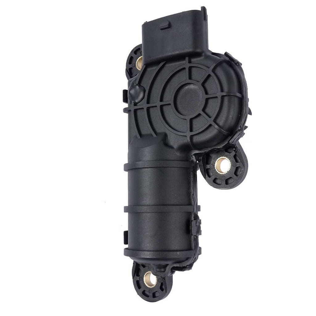 Black intake manifold runner control motor viewed from the side with round actuator module