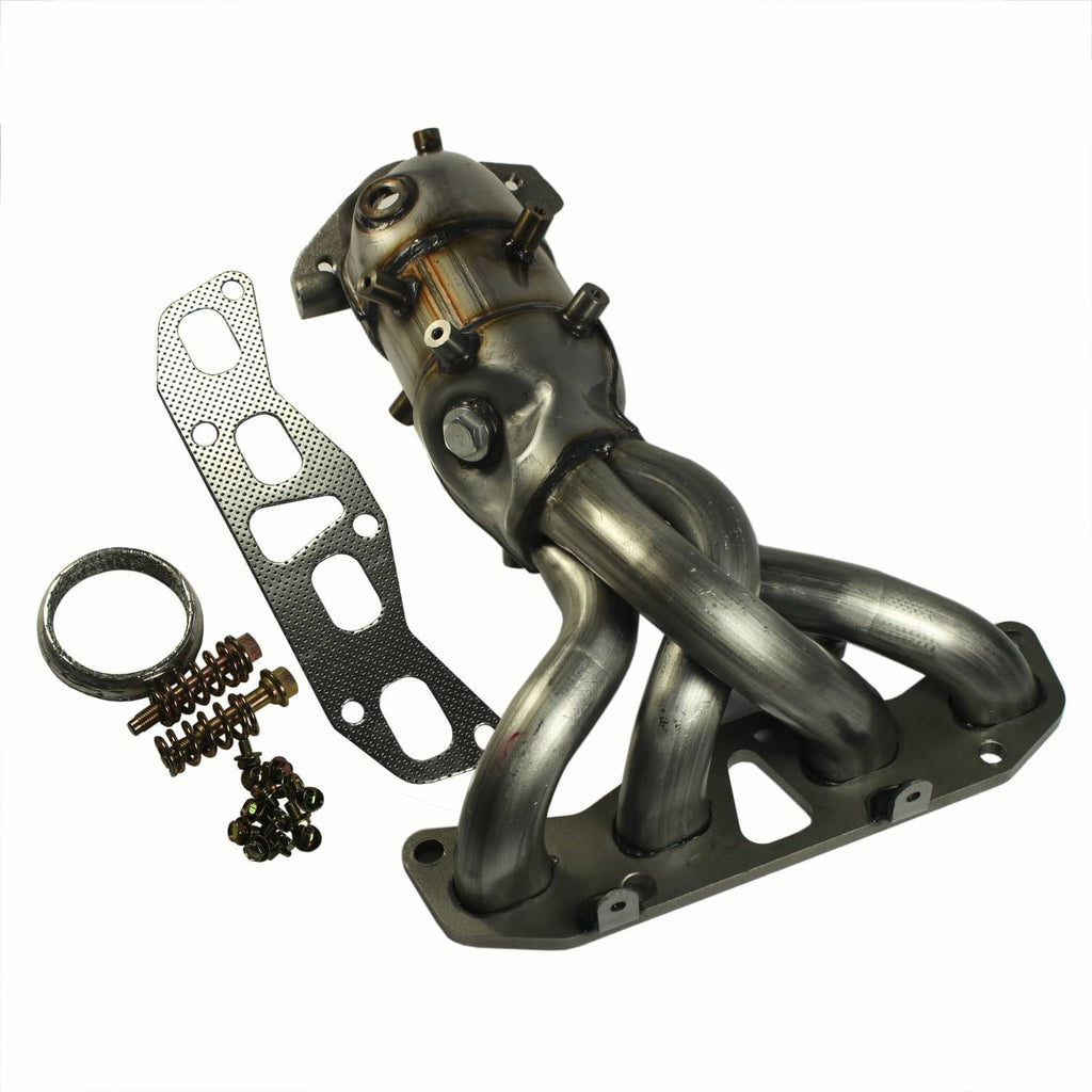 Exhaust manifold with catalytic converter and connected pipes, gasket plate and O-ring