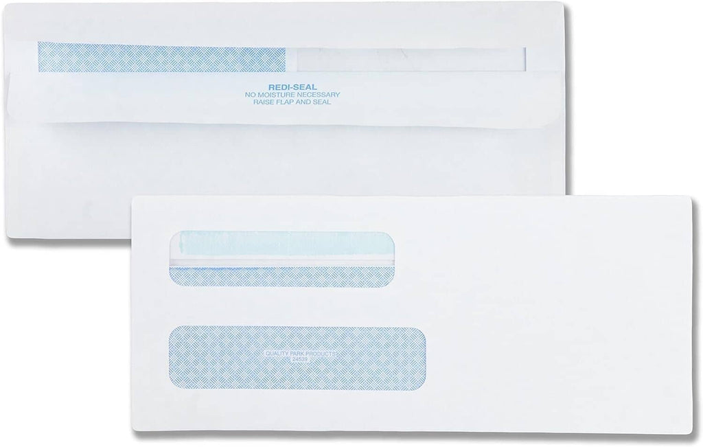 White security envelope with two blue window strips and flap closure