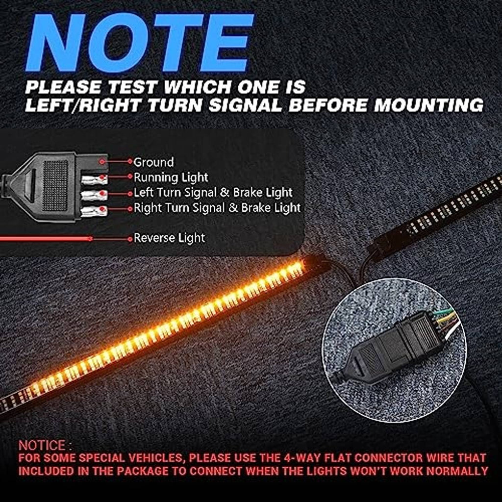 LED light bar wiring leads and connector detail for left/right turn and brake lights