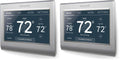 Gray Wi-Fi smart color thermostats, two-pack, wall-mounted digital screens