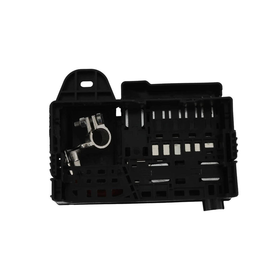 Black fuse block terminal with visible metal contact ring and connector slots