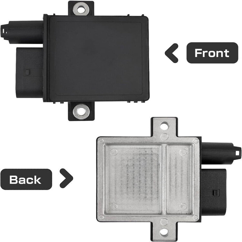 Glow plug control module with front and back panels and metal mounting bolts