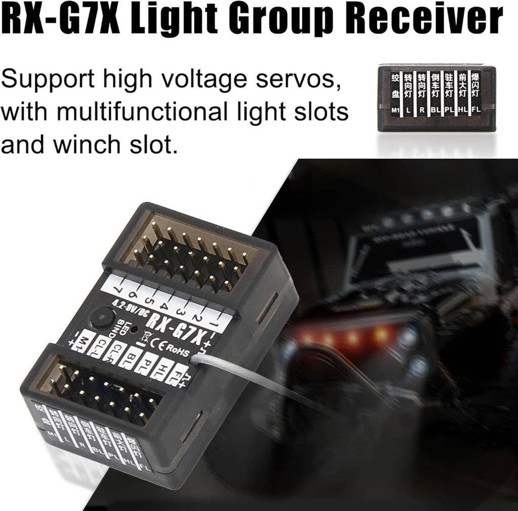 RC light receiver module with multiple output pin sockets in a compact black case