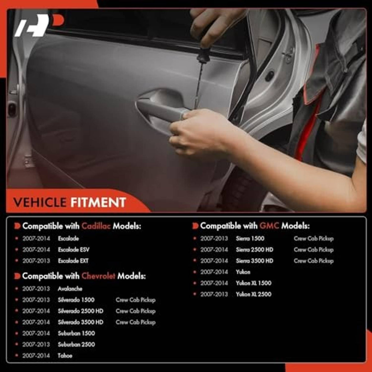Passenger door handle installation on car door; chrome and black center insert