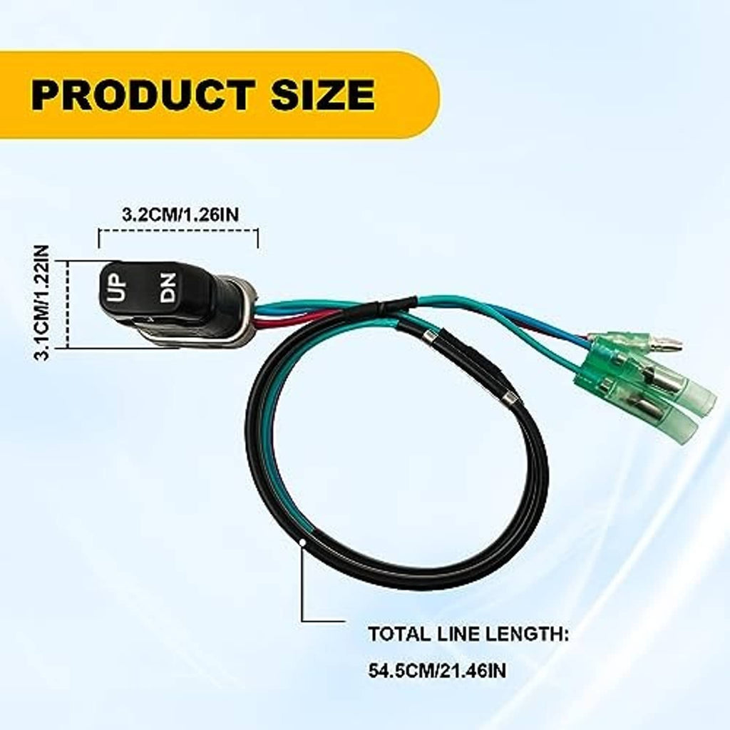 Compact marine trim switch with UP/DN rocker, long black cable and twin leads
