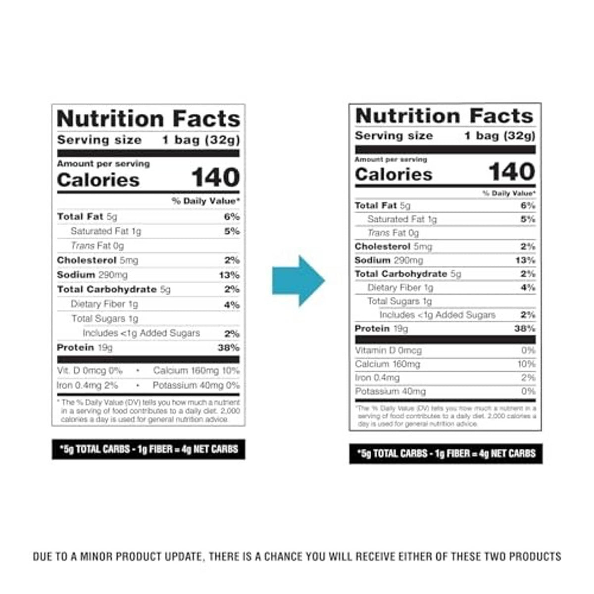 Nutrition facts panels for Quest tortilla style protein chips, 1 bag (32g)