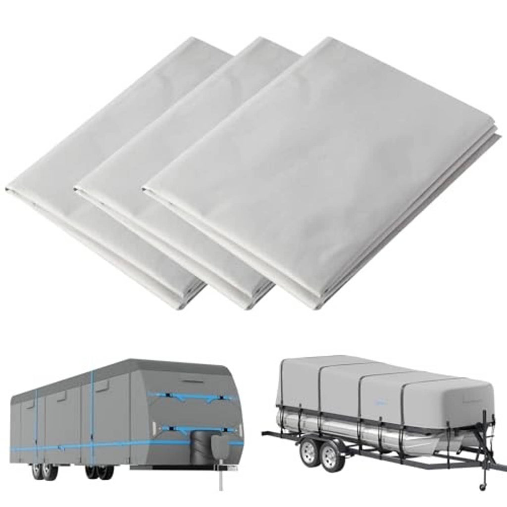Three gray self-adhesive canvas repair patches, neatly folded