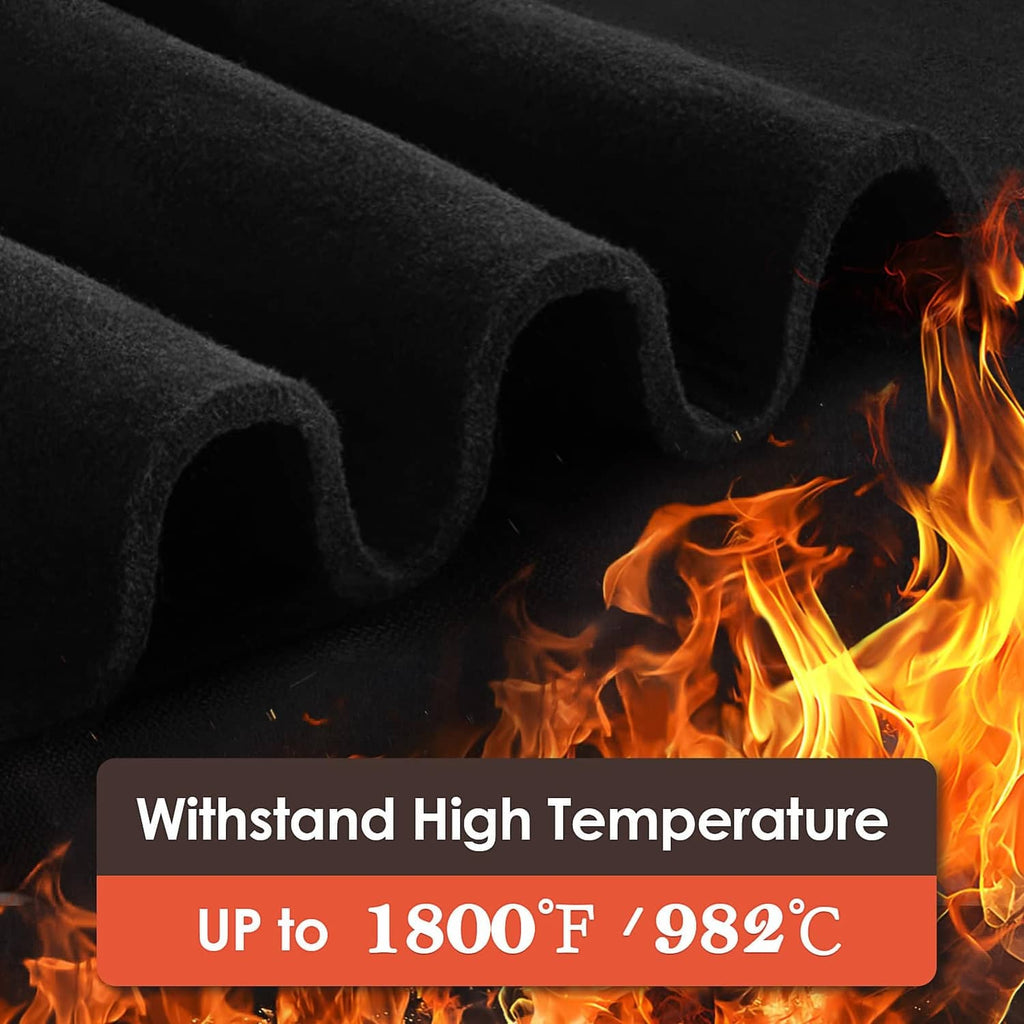 Black welding blanket with rolled edge, blocking flames at the side