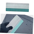 Felt squeegee applicator with teal felt edge and gray ruler scale on white body
