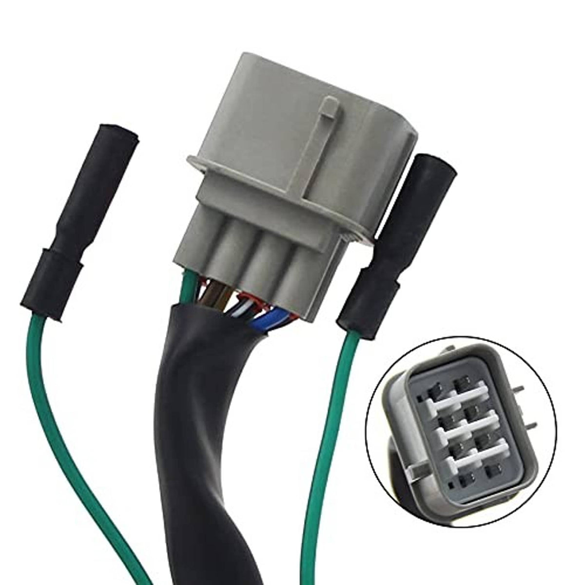 Gray multi-pin connector for CDI ignition module with green wire and black insulation leads.