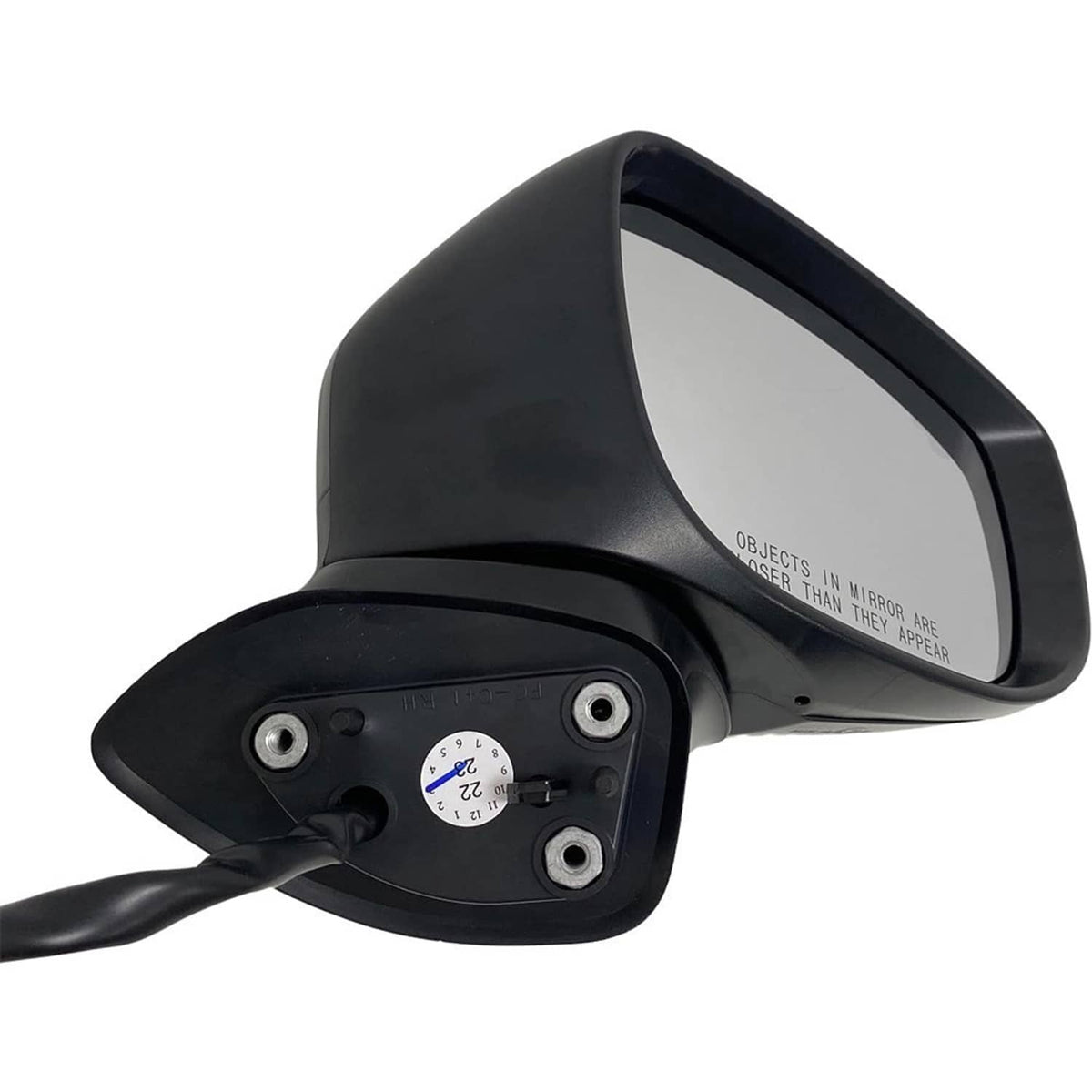 Passenger side mirror back housing with mounting screws and connector plate, dark