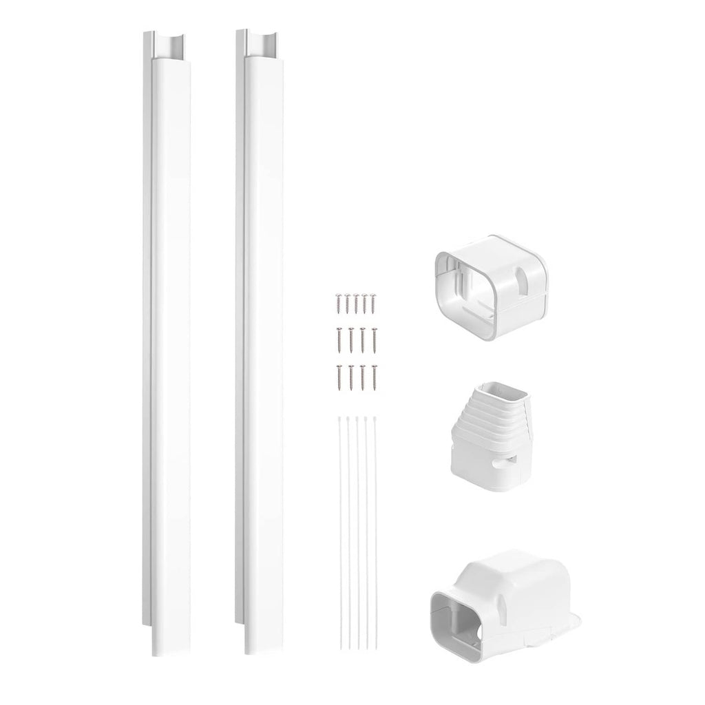 White PVC line set cover kit with two long covers and mounting brackets