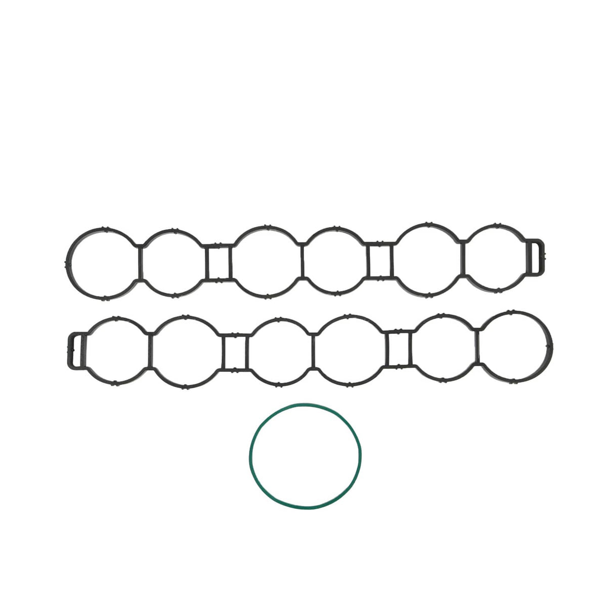 Intake manifold gasket set with multiple sealing rings and small circular gasket