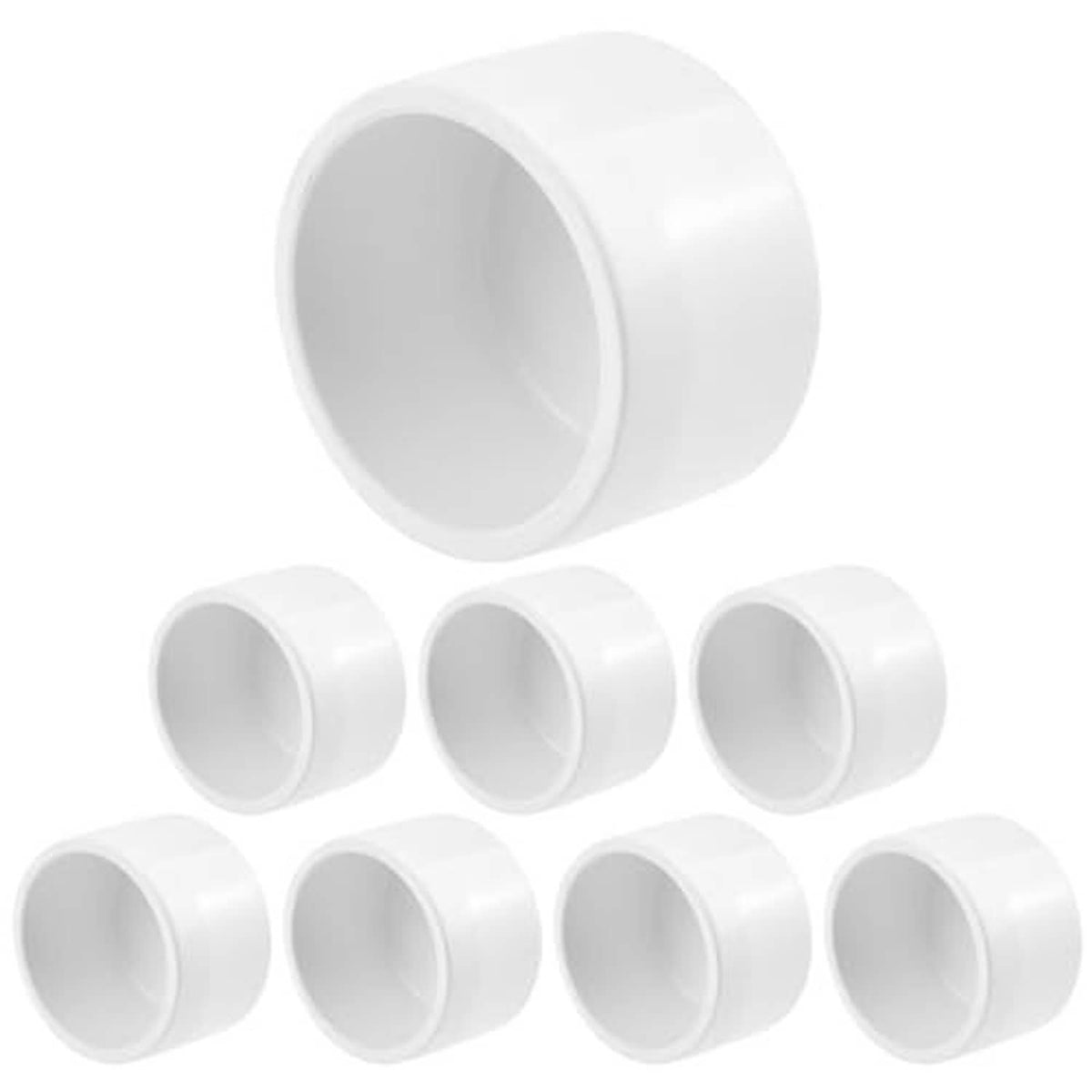 Set of white PVC pipe end caps, 1-inch round external socket plugs