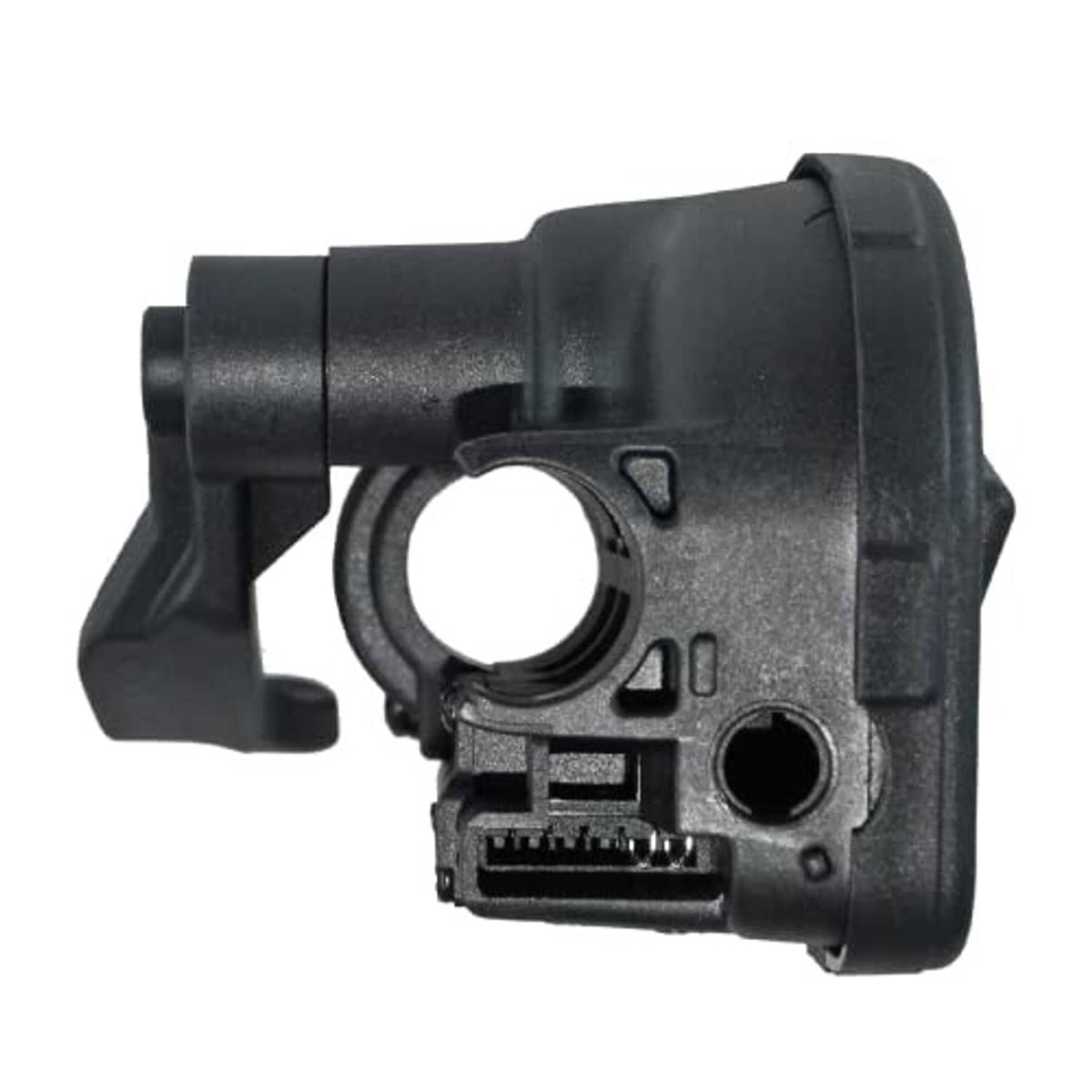 Thumb throttle control lever assembly, dark housing with ringed connector opening