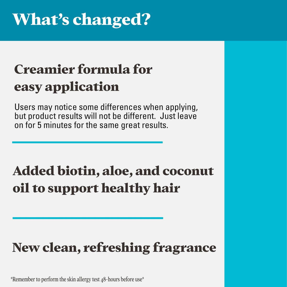 Beard dye formula information panel with added ingredients callouts and usage notes.