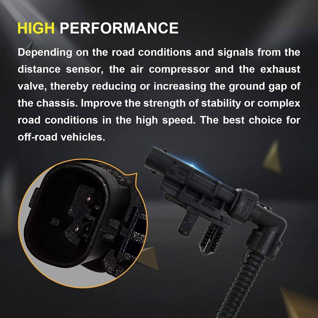 Rear air shock absorber with black body, silver rod, and wiring connector detail