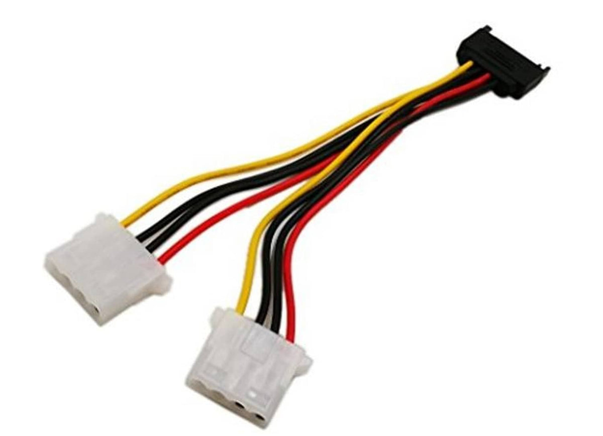 SATA power Y cable with black SATA connector and two white LP4 power plugs