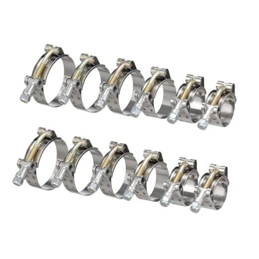 20-pack stainless steel T-bolt hose clamps with gold-plated band and hex bolts