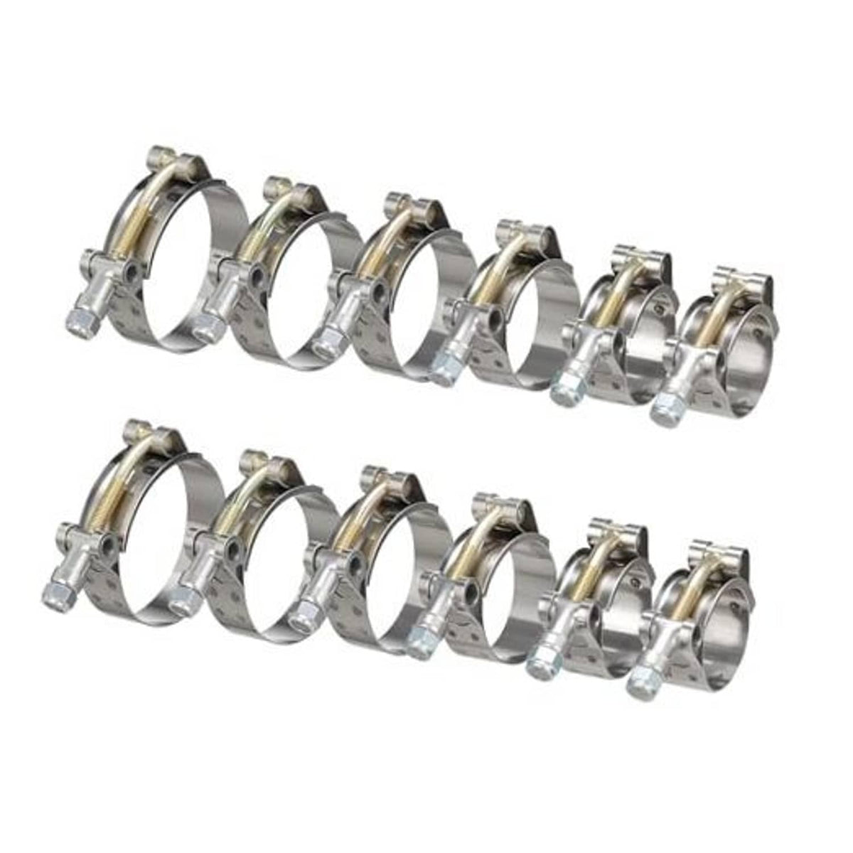 20-pack stainless steel T-bolt hose clamps with gold-plated band and hex bolts