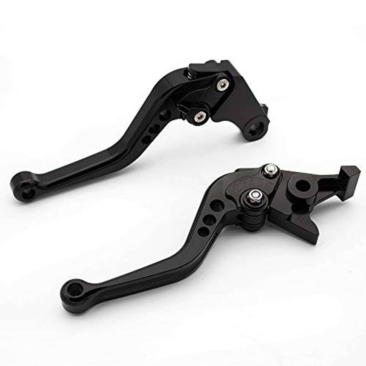 Black CNC short brake and clutch levers with serrated hinge and pivot screws