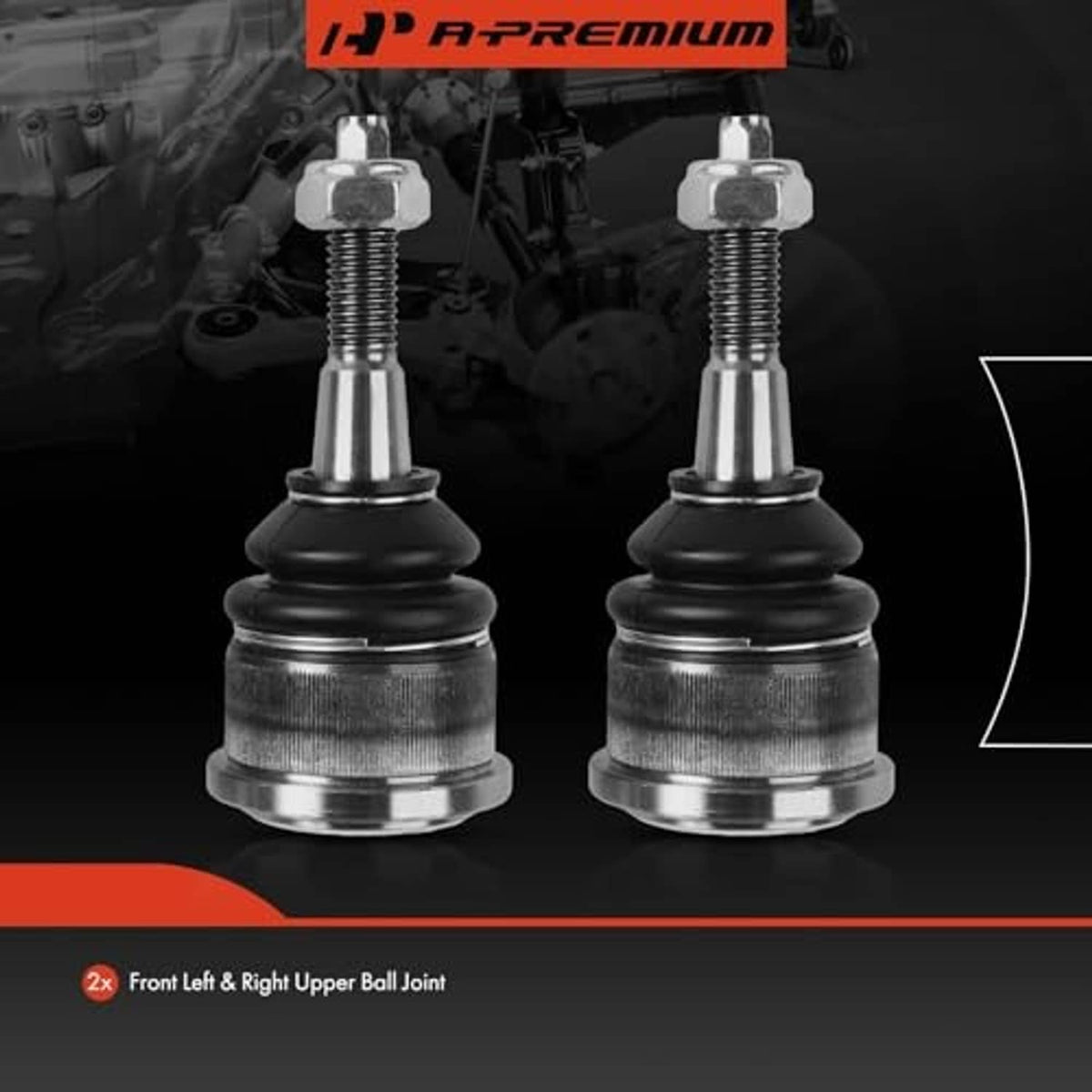Front upper left and right ball joints with black boots and silver mounting studs