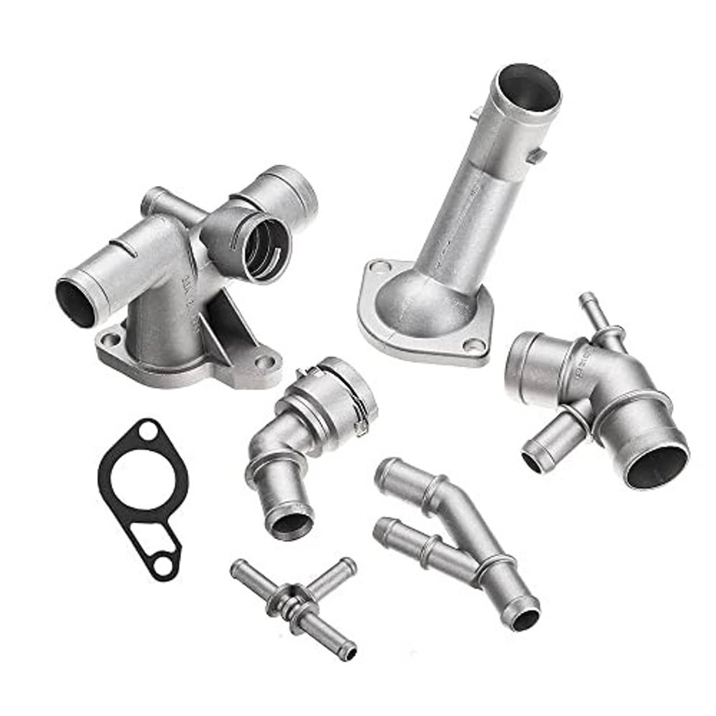Aluminum coolant flange connector kit with multiple coolant hose fittings
