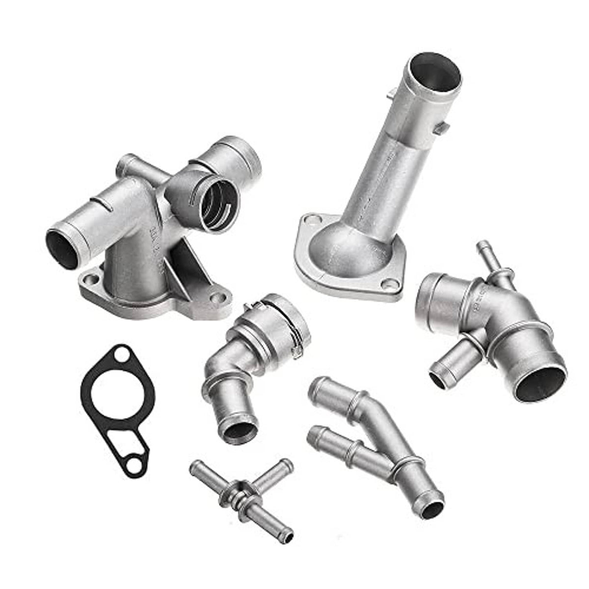 Aluminum coolant flange connector kit with multiple coolant hose fittings