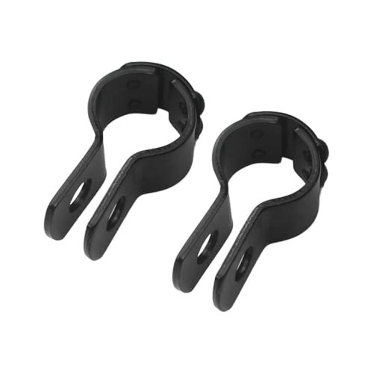 Black foldable motorcycle foot pegs with grippy tread and hinge-style arms