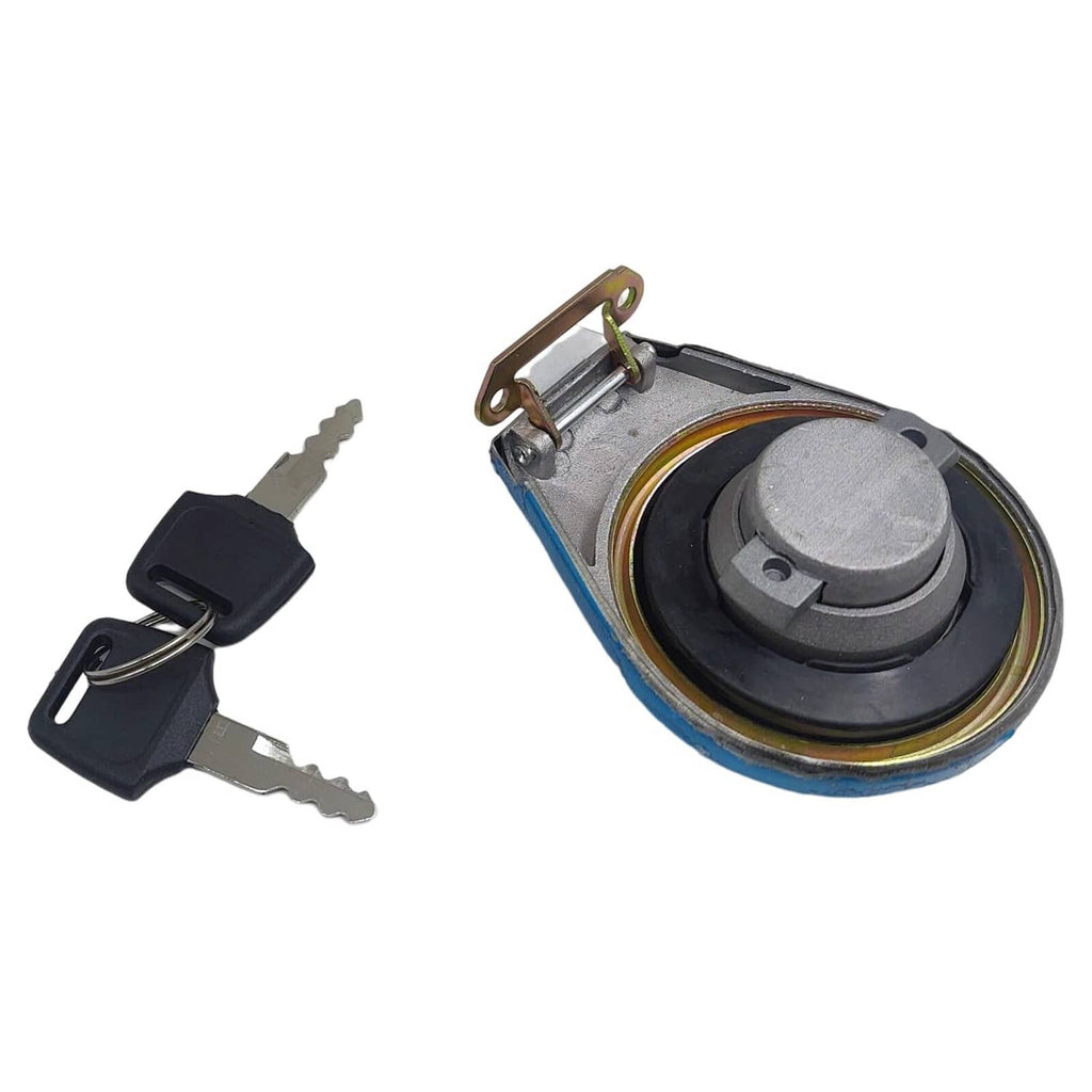 Motorcycle fuel tank cap with round filler cap, metal lock, and keys