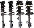 4-piece shock strut assembly set with black coil springs and metal mounting brackets