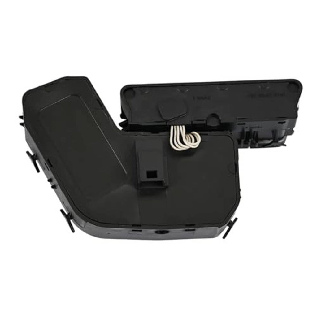 Power seat adjust control switch underside cover with exposed wiring spring clip