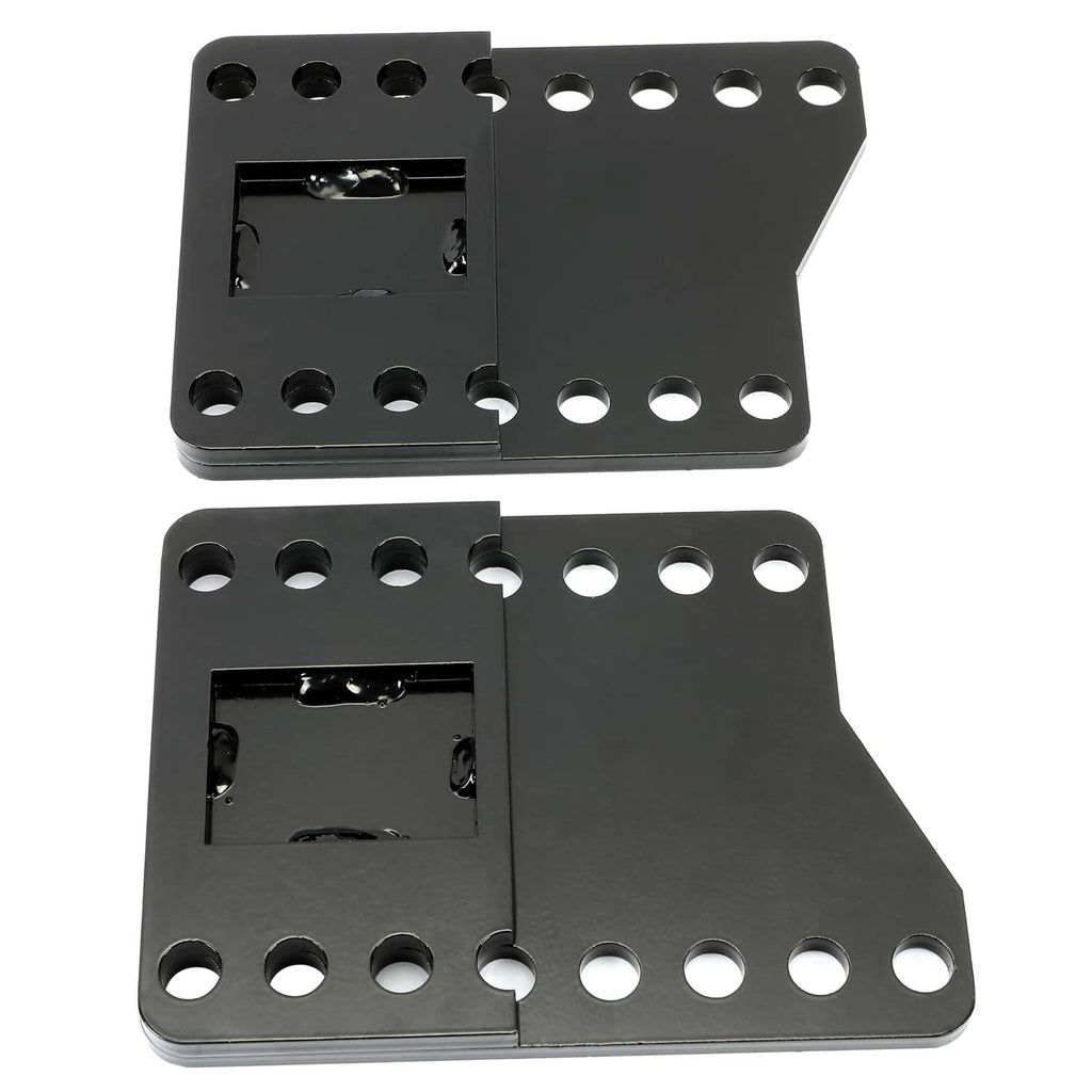 Black steel snowplow drop mounting brackets with bolt holes, set of two