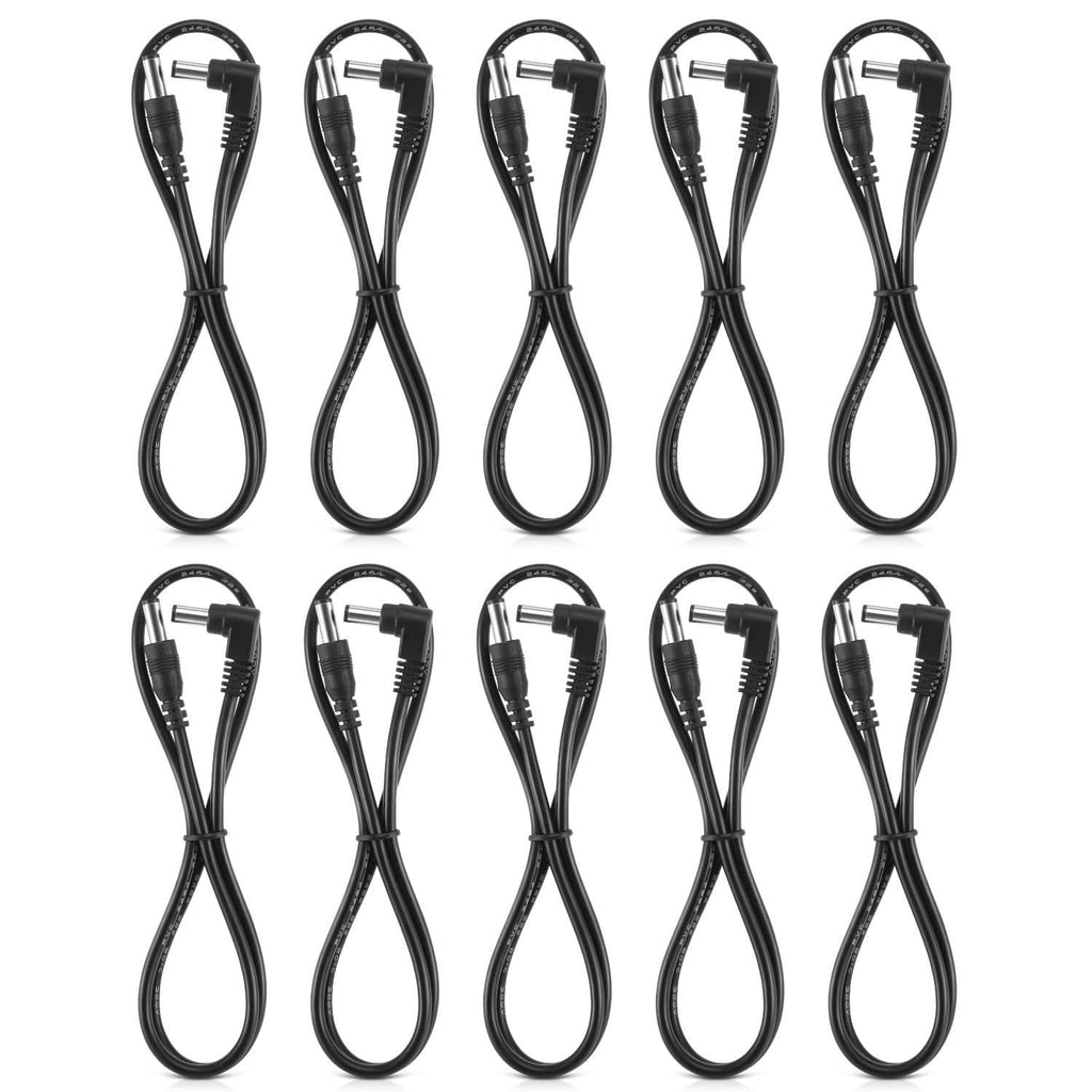 Set of ten black guitar pedal DC power cables with molded barrel connectors
