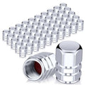 Chrome metal hex tire valve stem caps with threads, set of 50