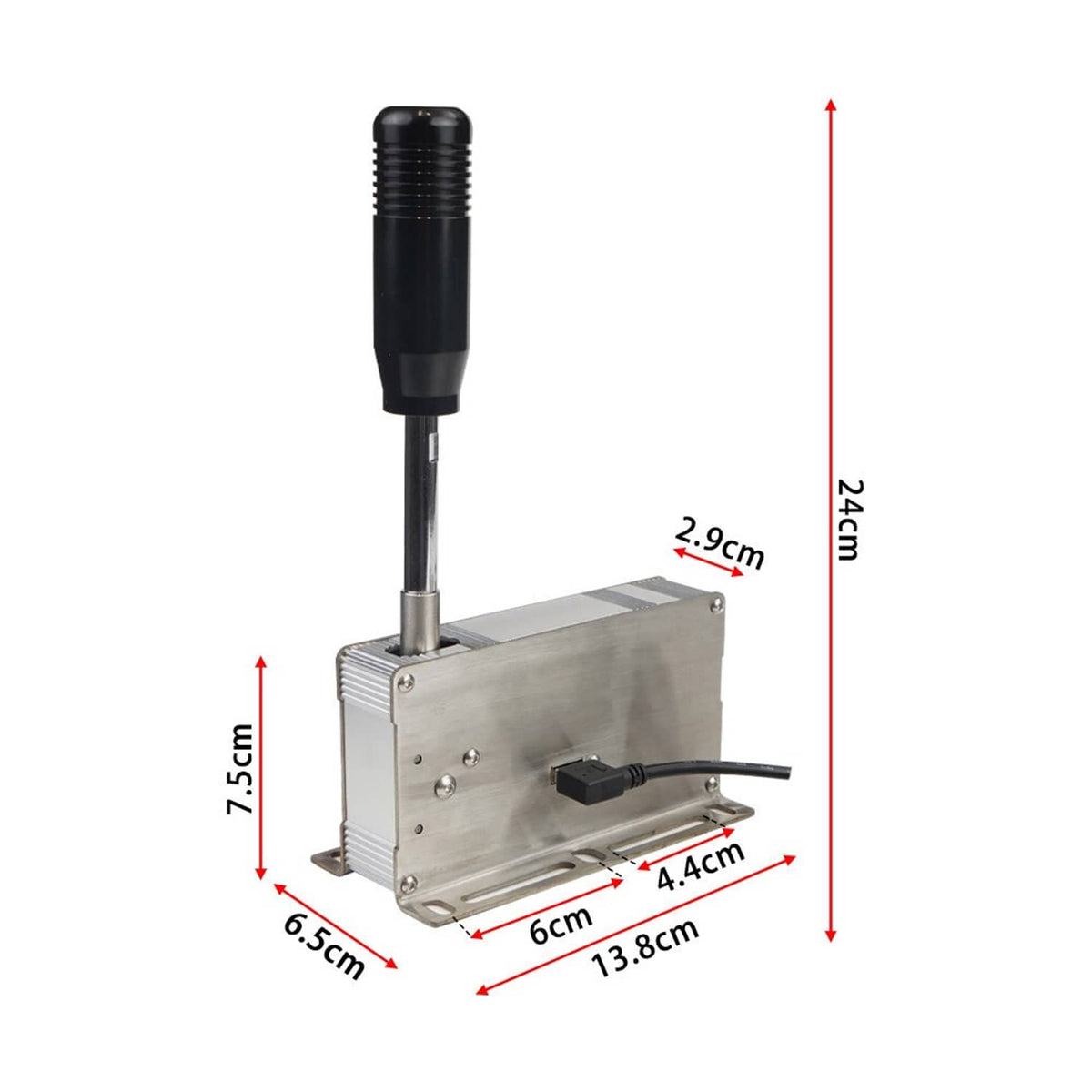 USB sequential shifter with black grip lever; size measurements shown
