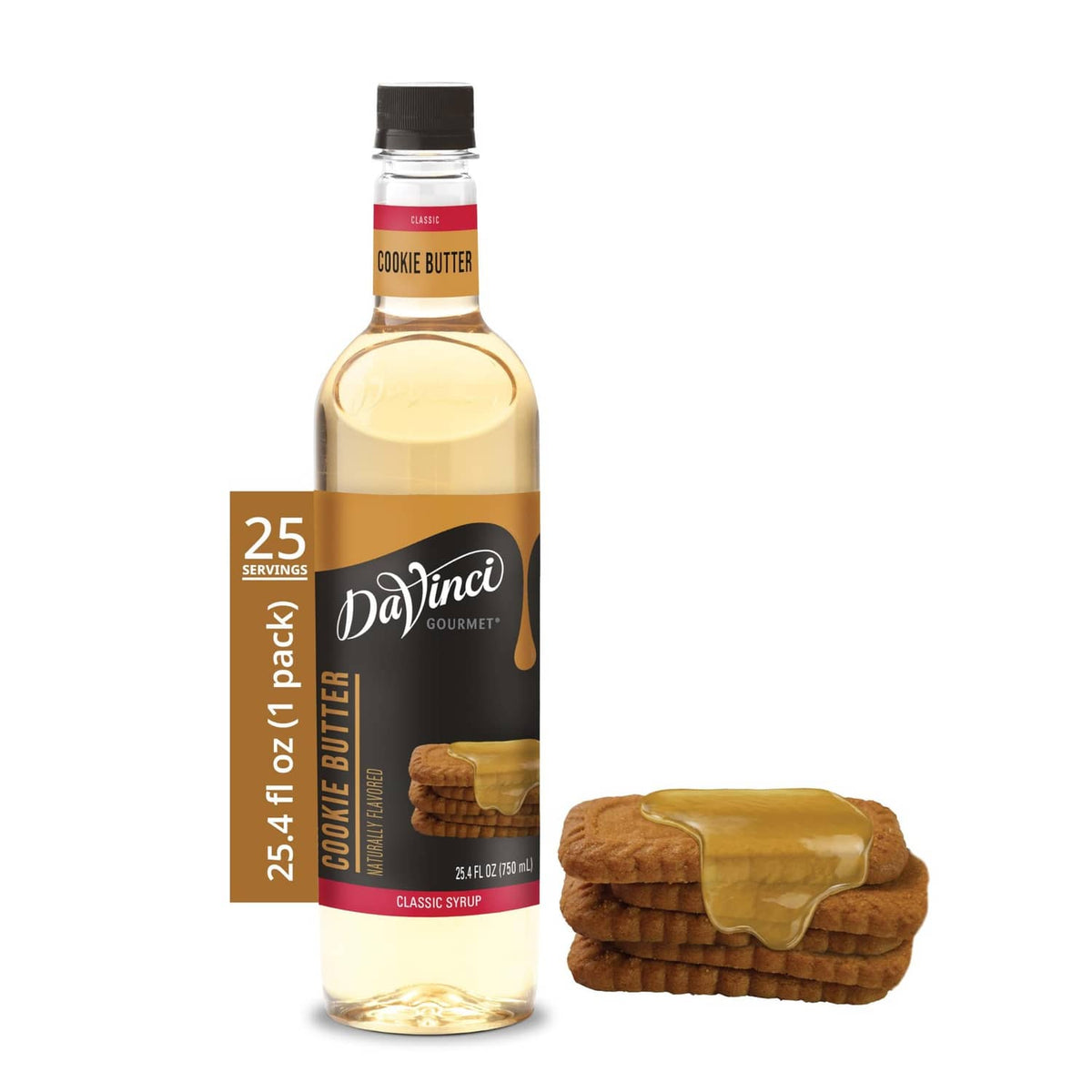 DaVinci Gourmet cookie butter syrup bottle with classic syrup label, 25.4 fl oz