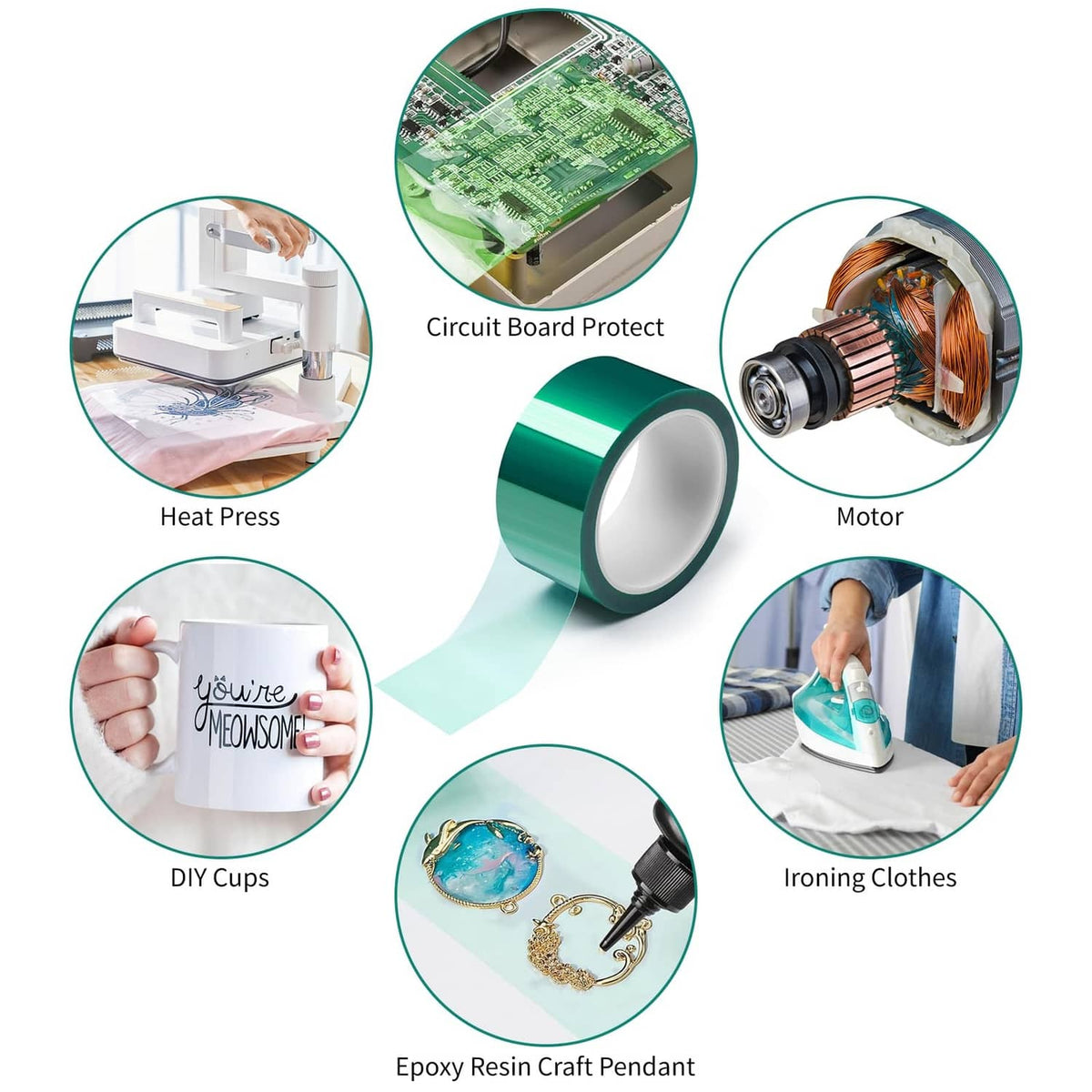 Green epoxy molding tape roll with DIY use icons for crafting and protection