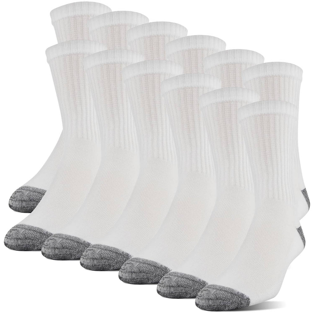 Men's mid-crew socks in white with gray half-cushion heel and toe