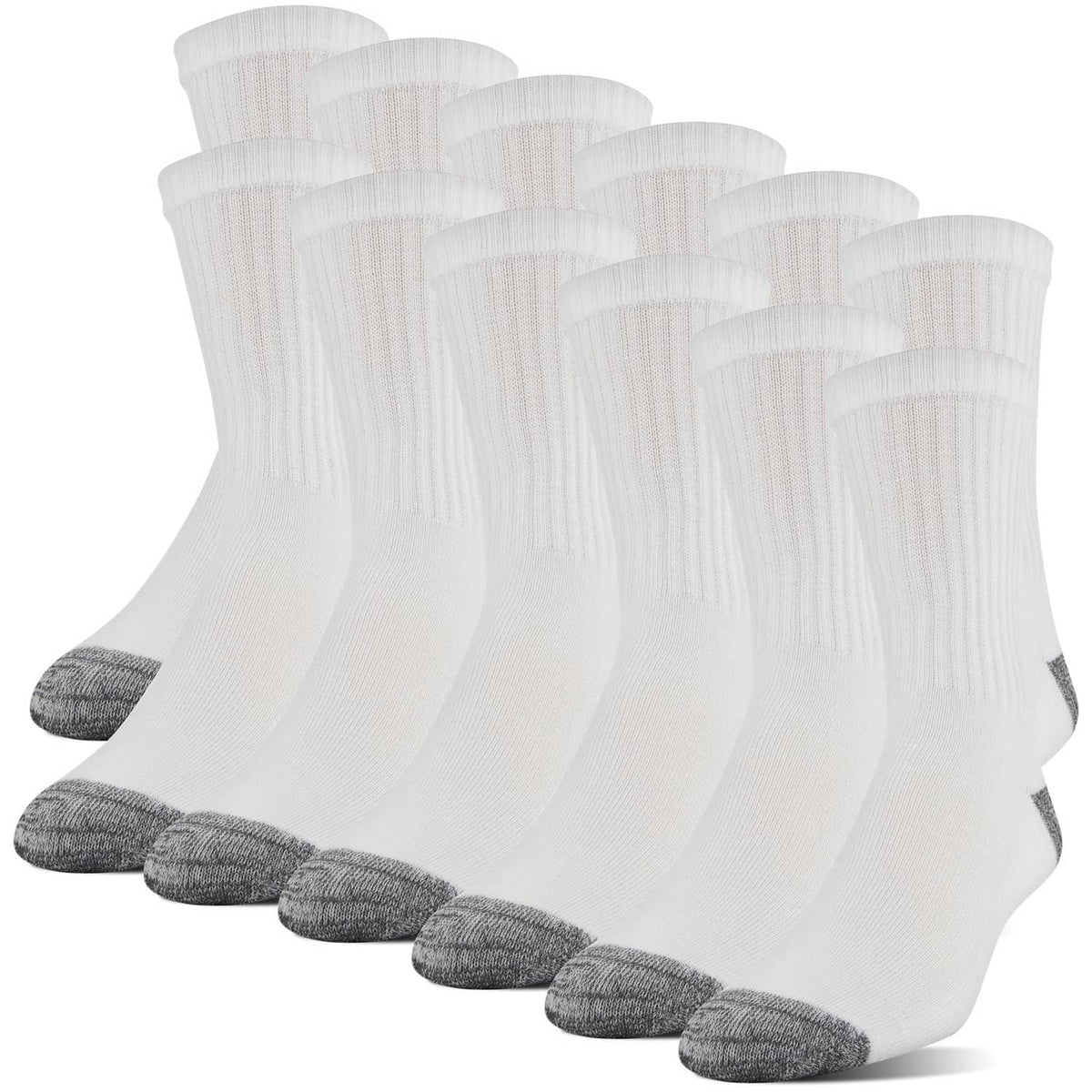 Men's mid-crew socks in white with gray half-cushion heel and toe