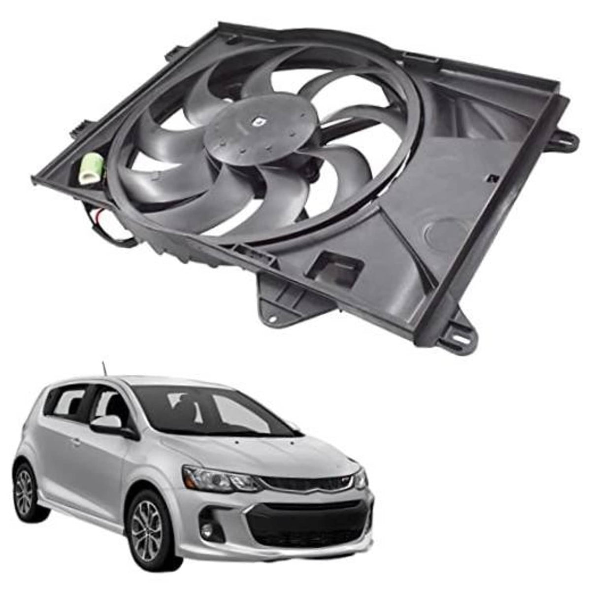 Engine radiator cooling fan assembly with gray fan blades and mounting shroud