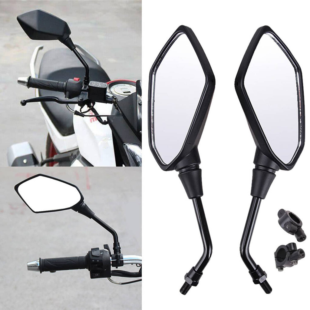 Motorcycle handlebar mirrors set with black frames and clear reflective lenses