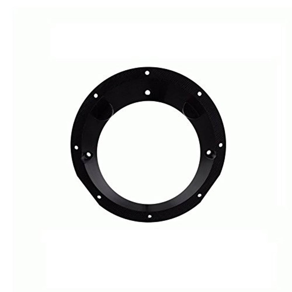 Black circular speaker adapter plate with evenly spaced mounting holes