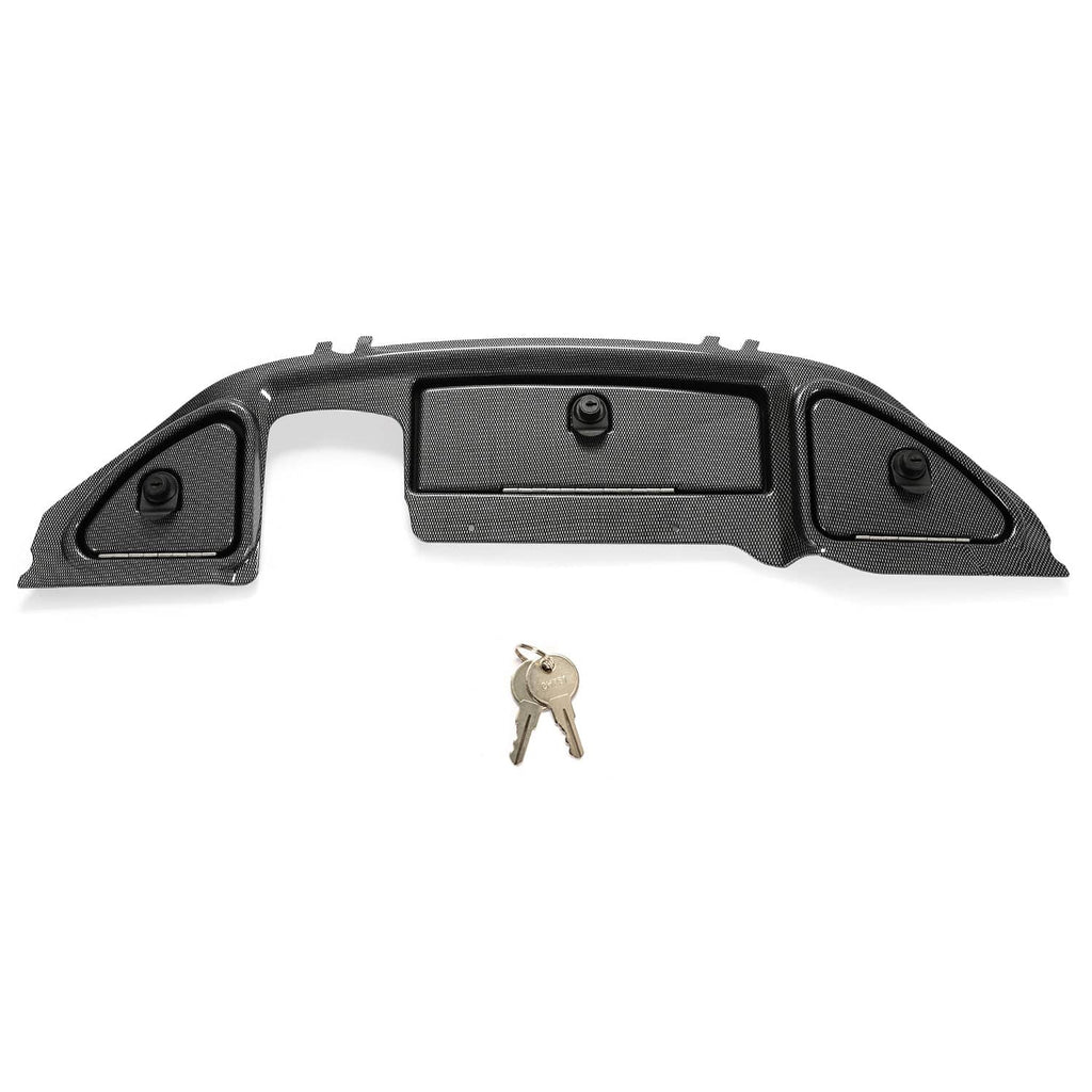 Black carbon-fiber-look dash locking door with center slot, side mounts, and key included
