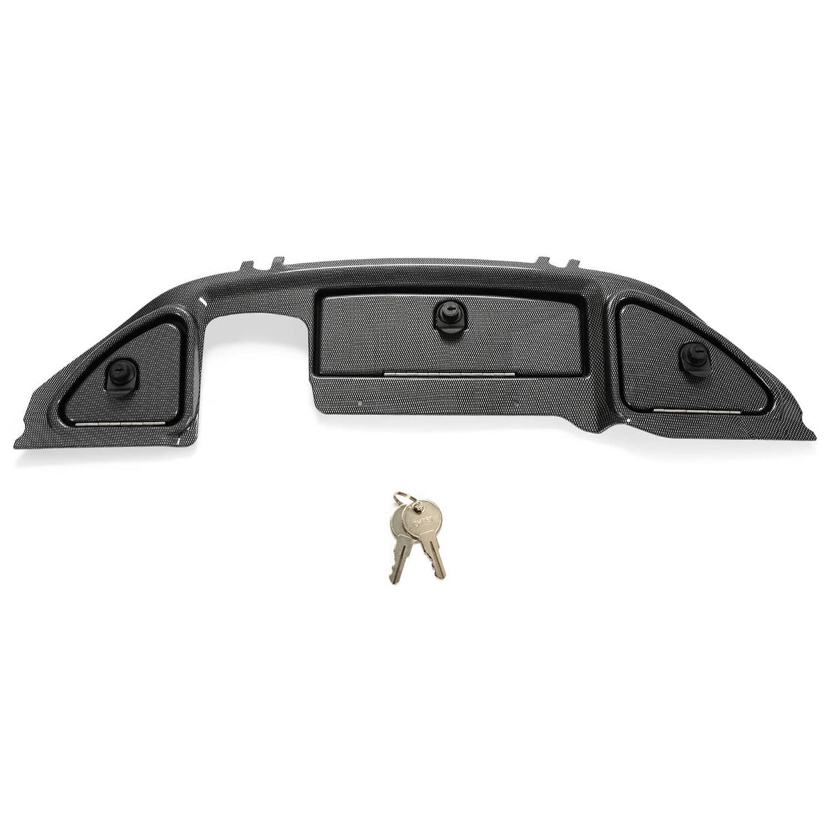 Black carbon-fiber-look dash locking door with center slot, side mounts, and key included