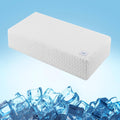Cooling memory foam pillow with textured white cover and small logo patch